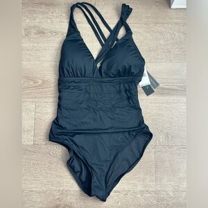 La Blanca Island Goddess Multi Strap Cross Back One Piece size 10 Color Black